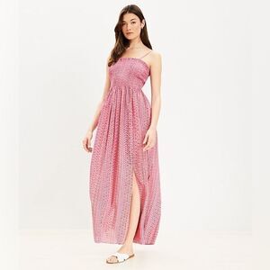 LOFT Beach Zig Zag Smocked Maxi Cami Dress Side Slit Medium Pink Sundress‌‌‌‌‌‍‍